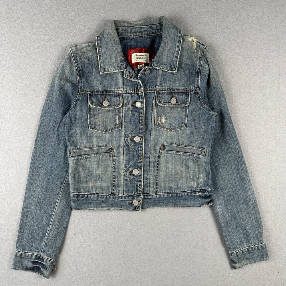 Vtg Y2K Abercrombie & Fitch Denim Trucker Jacket Women's Small Blue Cropped
